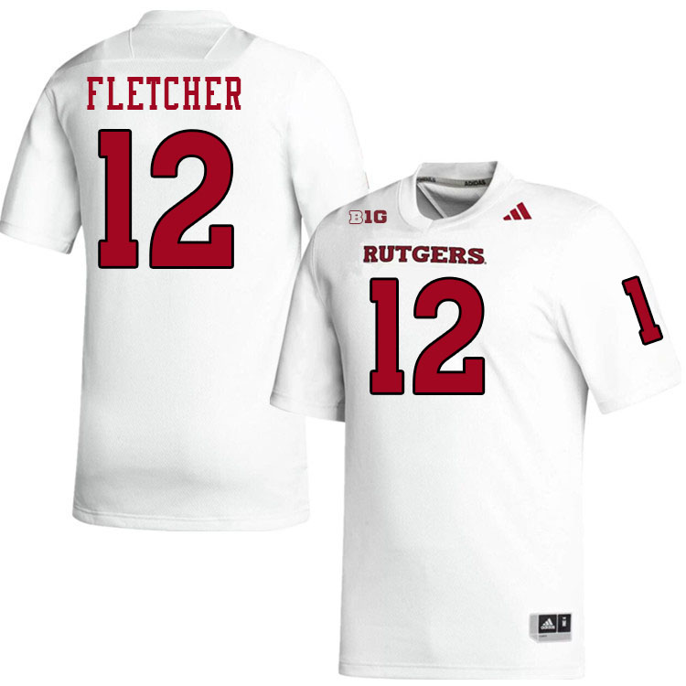 Men #12 Kenny Fletcher Rutgers Scarlet Knights 2024 College Football Jerseys Stitched-White